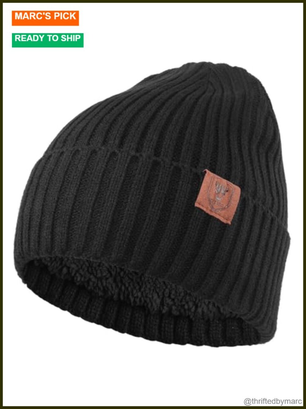 Thermal Knit Beanie Hat - Fleece Lined Winter Skull Cap, Stretchy, Unisex